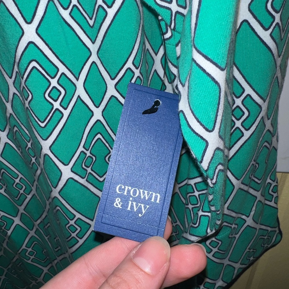 NWT Crown & Ivy Green & White Boho Preppy Wide Sleeve Midi Sheath Dress Size 1X - Picture 13 of 15